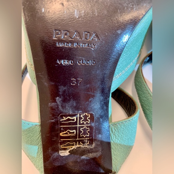 Genuine PRADA light green leather floral MULES 2” kitten heel sz 37 US 6.5-7 - Picture 8 of 16
